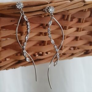 long dangle cubic zirconia earrings 925 stamped real silver